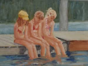 Oil painting by Ellen Lorne — Girls at the Lake
