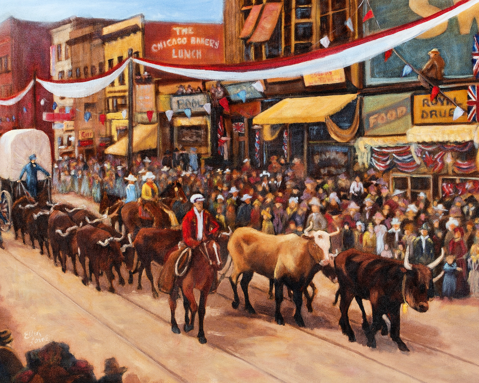 Oil painting by Ellen Lorne — Stampede Parade